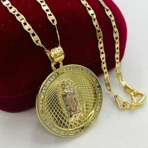 Cadena de la Virgen de Guadalupe Oro Laminado para Hombre y Mujer 22" Necklace
